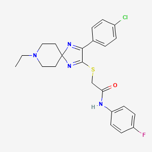 2-((3-(4-chlorophenyl)-8-ethyl-1,4,8-triazaspiro[4.5]deca-1,3-dien-2-yl)thio)-N-(4-fluorophenyl)acetamide