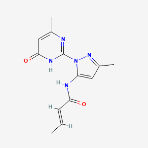 molecular formula C13H15N5O2 B2888107 (E)-N-(3-methyl-1-(4-methyl-6-oxo-1,6-dihydropyrimidin-2-yl)-1H-pyrazol-5-yl)but-2-enamide CAS No. 1002933-49-4