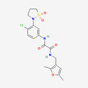 molecular formula C18H20ClN3O5S B2888113 N'-[4-chloro-3-(1,1-dioxo-1lambda6,2-thiazolidin-2-yl)phenyl]-N-[(2,5-dimethylfuran-3-yl)methyl]ethanediamide CAS No. 1351601-83-6