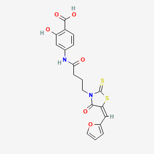 (E)-4-(4-(5-(furan-2-ylmethylene)-4-oxo-2-thioxothiazolidin-3-yl)butanamido)-2-hydroxybenzoic acid