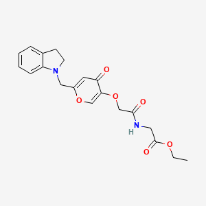 molecular formula C20H22N2O6 B2888242 ethyl 2-(2-((6-(indolin-1-ylmethyl)-4-oxo-4H-pyran-3-yl)oxy)acetamido)acetate CAS No. 898441-24-2