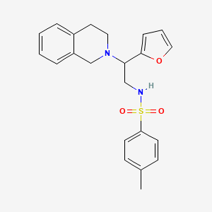 molecular formula C22H24N2O3S B2888282 N-(2-(3,4-dihydroisoquinolin-2(1H)-yl)-2-(furan-2-yl)ethyl)-4-methylbenzenesulfonamide CAS No. 898433-22-2