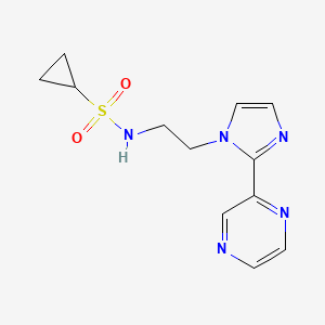 molecular formula C12H15N5O2S B2888340 N-(2-(2-(pyrazin-2-yl)-1H-imidazol-1-yl)ethyl)cyclopropanesulfonamide CAS No. 2034451-40-4