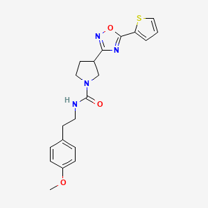 molecular formula C20H22N4O3S B2888374 N-(4-methoxyphenethyl)-3-(5-(thiophen-2-yl)-1,2,4-oxadiazol-3-yl)pyrrolidine-1-carboxamide CAS No. 2034413-24-4