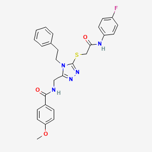 molecular formula C27H26FN5O3S B2888450 N-((5-((2-((4-fluorophenyl)amino)-2-oxoethyl)thio)-4-phenethyl-4H-1,2,4-triazol-3-yl)methyl)-4-methoxybenzamide CAS No. 476448-08-5