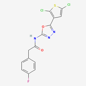 molecular formula C14H8Cl2FN3O2S B2888464 N-(5-(2,5-dichlorothiophen-3-yl)-1,3,4-oxadiazol-2-yl)-2-(4-fluorophenyl)acetamide CAS No. 1171906-91-4