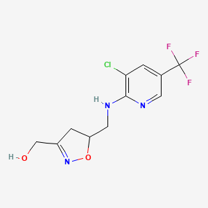molecular formula C11H11ClF3N3O2 B2888491 (5-(((3-Chloro-5-(trifluoromethyl)pyridin-2-yl)amino)methyl)-4,5-dihydroisoxazol-3-yl)methanol CAS No. 338410-31-4