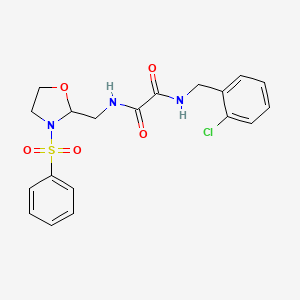 molecular formula C19H20ClN3O5S B2888502 N1-(2-chlorobenzyl)-N2-((3-(phenylsulfonyl)oxazolidin-2-yl)methyl)oxalamide CAS No. 868981-84-4