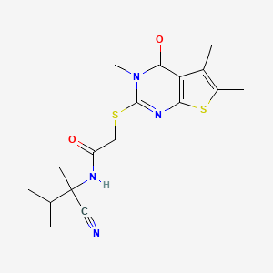 molecular formula C17H22N4O2S2 B2888521 N-(1-cyano-1,2-dimethylpropyl)-2-({3,5,6-trimethyl-4-oxo-3H,4H-thieno[2,3-d]pyrimidin-2-yl}sulfanyl)acetamide CAS No. 1038196-31-4