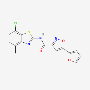molecular formula C16H10ClN3O3S B2888547 N-(7-chloro-4-methyl-1,3-benzothiazol-2-yl)-5-(furan-2-yl)-1,2-oxazole-3-carboxamide CAS No. 1203012-69-4