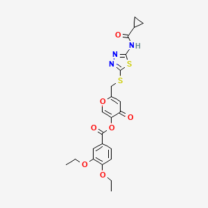 6-(((5-(cyclopropanecarboxamido)-1,3,4-thiadiazol-2-yl)thio)methyl)-4-oxo-4H-pyran-3-yl 3,4-diethoxybenzoate