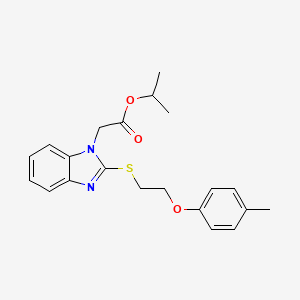 molecular formula C21H24N2O3S B2888648 propan-2-yl 2-(2-{[2-(4-methylphenoxy)ethyl]sulfanyl}-1H-1,3-benzodiazol-1-yl)acetate CAS No. 942846-58-4