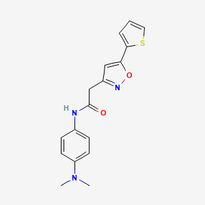 molecular formula C17H17N3O2S B2888654 N-(4-(dimethylamino)phenyl)-2-(5-(thiophen-2-yl)isoxazol-3-yl)acetamide CAS No. 946316-95-6