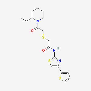 molecular formula C18H23N3O2S3 B2888681 2-((2-(2-ethylpiperidin-1-yl)-2-oxoethyl)thio)-N-(4-(thiophen-2-yl)thiazol-2-yl)acetamide CAS No. 681224-71-5