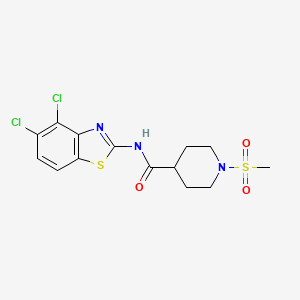 molecular formula C14H15Cl2N3O3S2 B2888685 N-(4,5-dichlorobenzo[d]thiazol-2-yl)-1-(methylsulfonyl)piperidine-4-carboxamide CAS No. 1021215-17-7