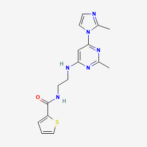 molecular formula C16H18N6OS B2888700 N-(2-((2-methyl-6-(2-methyl-1H-imidazol-1-yl)pyrimidin-4-yl)amino)ethyl)thiophene-2-carboxamide CAS No. 1172300-98-9