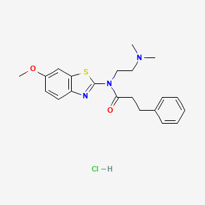 molecular formula C21H26ClN3O2S B2888701 N-(2-(dimethylamino)ethyl)-N-(6-methoxybenzo[d]thiazol-2-yl)-3-phenylpropanamide hydrochloride CAS No. 1216642-57-7