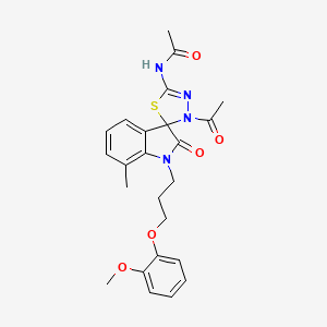 molecular formula C24H26N4O5S B2888710 N-{3'-acetyl-1-[3-(2-methoxyphenoxy)propyl]-7-methyl-2-oxo-1,2-dihydro-3'H-spiro[indole-3,2'-[1,3,4]thiadiazole]-5'-yl}acetamide CAS No. 902248-32-2