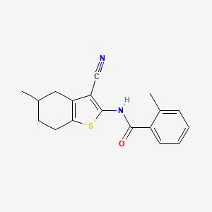 molecular formula C18H18N2OS B2888835 N-(3-cyano-5-methyl-4,5,6,7-tetrahydrobenzo[b]thiophen-2-yl)-2-methylbenzamide CAS No. 391221-64-0