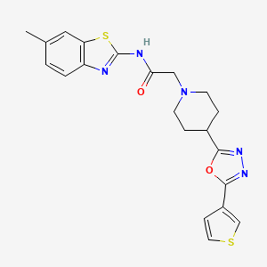 molecular formula C21H21N5O2S2 B2888836 N-(6-METHYL-1,3-BENZOTHIAZOL-2-YL)-2-{4-[5-(THIOPHEN-3-YL)-1,3,4-OXADIAZOL-2-YL]PIPERIDIN-1-YL}ACETAMIDE CAS No. 1448123-93-0
