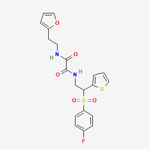 molecular formula C20H19FN2O5S2 B2888911 N'-[2-(4-fluorobenzenesulfonyl)-2-(thiophen-2-yl)ethyl]-N-[2-(furan-2-yl)ethyl]ethanediamide CAS No. 896333-01-0