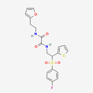 molecular formula C20H19FN2O5S2 B2888911 N1-(2-((4-fluorophenyl)sulfonyl)-2-(thiophen-2-yl)ethyl)-N2-(2-(furan-2-yl)ethyl)oxalamide CAS No. 896333-01-0
