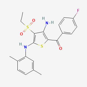 molecular formula C21H21FN2O3S2 B2888913 N2-(2,5-DIMETHYLPHENYL)-3-(ETHANESULFONYL)-5-(4-FLUOROBENZOYL)THIOPHENE-2,4-DIAMINE CAS No. 890792-16-2