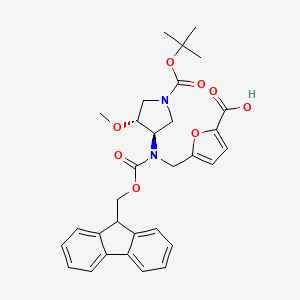 molecular formula C31H34N2O8 B2888916 5-[[9H-Fluoren-9-ylmethoxycarbonyl-[(3R,4R)-4-methoxy-1-[(2-methylpropan-2-yl)oxycarbonyl]pyrrolidin-3-yl]amino]methyl]furan-2-carboxylic acid CAS No. 2137134-85-9