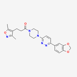 molecular formula C23H25N5O4 B2888979 1-(4-(6-(Benzo[d][1,3]dioxol-5-yl)pyridazin-3-yl)piperazin-1-yl)-3-(3,5-dimethylisoxazol-4-yl)propan-1-one CAS No. 1207014-53-6