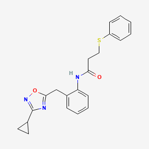 molecular formula C21H21N3O2S B2888980 N-(2-((3-cyclopropyl-1,2,4-oxadiazol-5-yl)methyl)phenyl)-3-(phenylthio)propanamide CAS No. 1797303-74-2