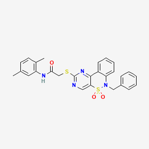 molecular formula C27H24N4O3S2 B2888982 2-((6-benzyl-5,5-dioxido-6H-benzo[c]pyrimido[4,5-e][1,2]thiazin-2-yl)thio)-N-(2,5-dimethylphenyl)acetamide CAS No. 932448-53-8