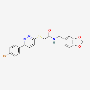 molecular formula C20H16BrN3O3S B2888995 N-(benzo[d][1,3]dioxol-5-ylmethyl)-2-((6-(4-bromophenyl)pyridazin-3-yl)thio)acetamide CAS No. 920435-47-8