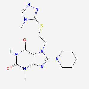 3-methyl-7-(2-((4-methyl-4H-1,2,4-triazol-3-yl)thio)ethyl)-8-(piperidin-1-yl)-1H-purine-2,6(3H,7H)-dione