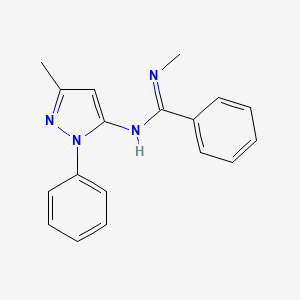molecular formula C18H18N4 B2889023 N-methyl-N'-(3-methyl-1-phenyl-1H-pyrazol-5-yl)benzenecarboximidamide CAS No. 380416-23-9