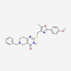molecular formula C26H26N4O3S B2889051 6-benzyl-2-(((2-(4-methoxyphenyl)-5-methyloxazol-4-yl)methyl)thio)-5,6,7,8-tetrahydropyrido[4,3-d]pyrimidin-4(3H)-one CAS No. 1112430-52-0