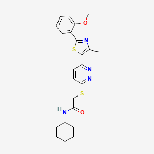 molecular formula C23H26N4O2S2 B2889074 N-cyclohexyl-2-({6-[2-(2-methoxyphenyl)-4-methyl-1,3-thiazol-5-yl]pyridazin-3-yl}sulfanyl)acetamide CAS No. 955259-56-0
