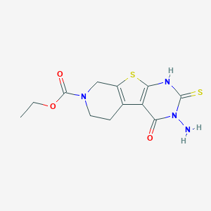 molecular formula C12H14N4O3S2 B288910 ethyl 4-amino-3-oxo-5-sulfanylidene-8-thia-4,6,11-triazatricyclo[7.4.0.02,7]trideca-1(9),2(7)-diene-11-carboxylate 