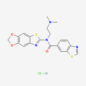 molecular formula C20H19ClN4O3S2 B2889107 N-[2-(dimethylamino)ethyl]-N-([1,3]dioxolo[4,5-f][1,3]benzothiazol-6-yl)-1,3-benzothiazole-6-carboxamide;hydrochloride CAS No. 1322222-50-3