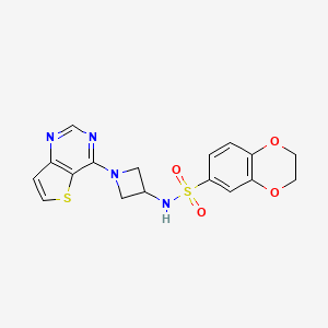 molecular formula C17H16N4O4S2 B2889123 N-(1-{thieno[3,2-d]pyrimidin-4-yl}azetidin-3-yl)-2,3-dihydro-1,4-benzodioxine-6-sulfonamide CAS No. 2415561-79-2