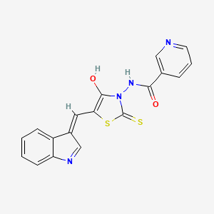 molecular formula C18H12N4O2S2 B2889128 (Z)-N-(5-((1H-indol-3-yl)methylene)-4-oxo-2-thioxothiazolidin-3-yl)nicotinamide CAS No. 861634-10-8