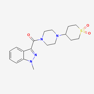 molecular formula C18H24N4O3S B2889132 (4-(1,1-dioxidotetrahydro-2H-thiopyran-4-yl)piperazin-1-yl)(1-methyl-1H-indazol-3-yl)methanone CAS No. 1903602-67-4