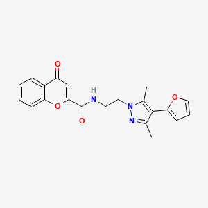 molecular formula C21H19N3O4 B2889146 N-(2-(4-(furan-2-yl)-3,5-dimethyl-1H-pyrazol-1-yl)ethyl)-4-oxo-4H-chromene-2-carboxamide CAS No. 2034552-51-5