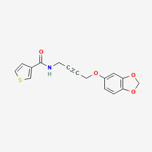 molecular formula C16H13NO4S B2889153 N-(4-(benzo[d][1,3]dioxol-5-yloxy)but-2-yn-1-yl)thiophene-3-carboxamide CAS No. 1448058-24-9