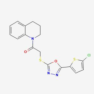 molecular formula C17H14ClN3O2S2 B2889225 2-[[5-(5-chloro-2-thiophenyl)-1,3,4-oxadiazol-2-yl]thio]-1-(3,4-dihydro-2H-quinolin-1-yl)ethanone CAS No. 850937-44-9