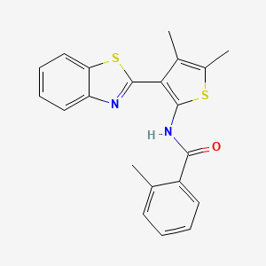 molecular formula C21H18N2OS2 B2889230 N-[3-(1,3-benzothiazol-2-yl)-4,5-dimethylthiophen-2-yl]-2-methylbenzamide CAS No. 886959-95-1