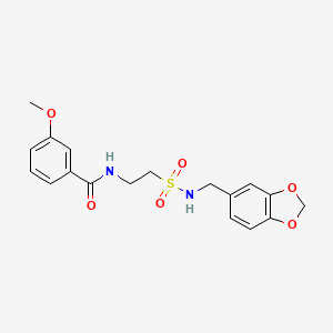 molecular formula C18H20N2O6S B2889273 N-(2-(N-(benzo[d][1,3]dioxol-5-ylmethyl)sulfamoyl)ethyl)-3-methoxybenzamide CAS No. 899979-37-4