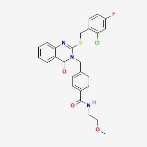 4-((2-((2-chloro-4-fluorobenzyl)thio)-4-oxoquinazolin-3(4H)-yl)methyl)-N-(2-methoxyethyl)benzamide
