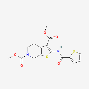 molecular formula C16H16N2O5S2 B2889301 3,6-dimethyl 2-(thiophene-2-amido)-4H,5H,6H,7H-thieno[2,3-c]pyridine-3,6-dicarboxylate CAS No. 886938-05-2