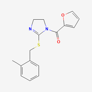 molecular formula C16H16N2O2S B2889316 furan-2-yl(2-((2-methylbenzyl)thio)-4,5-dihydro-1H-imidazol-1-yl)methanone CAS No. 862826-92-4