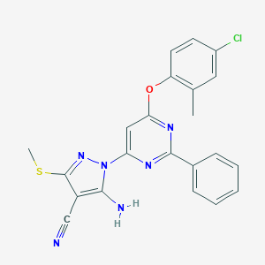 molecular formula C22H17ClN6OS B288932 5-Amino-1-[6-(4-chloro-2-methylphenoxy)-2-phenylpyrimidin-4-yl]-3-methylsulfanylpyrazole-4-carbonitrile 
